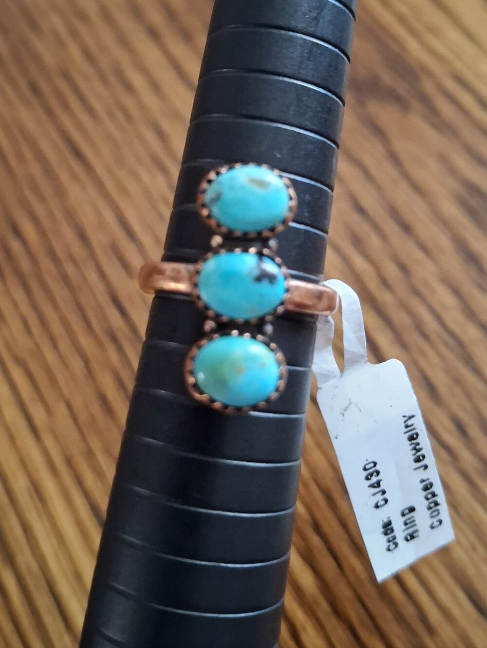 Mojave Turquoise 3 Stone Ring On Copper Size 7